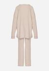 Jasnobeżowy Komplet z Bawełną i Wełną Sweter z Guzikami i Proste Spodnie Reisadia