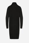 Czarna Sweterkowa Sukienka z Golfem Wełną i Bawełną Ozdobiona Splotem Reiania