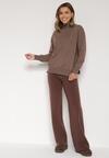 Brązowe Spodnie Szerokie Spodnie z Wysokim Stanem z Domieszką Kaszmiru Nefrina