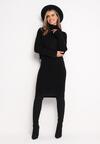 Czarny Komplet Dzianinowy z Wełną i Bawełną Golf i Dopasowana Sukienka Reilaia