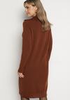 Brązowa Sweterkowa Sukienka Pudełkowa z Bawełną i Wełną Ozdobiona Suwakiem Reimia