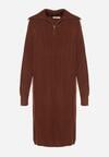 Brązowa Sweterkowa Sukienka Pudełkowa z Bawełną i Wełną Ozdobiona Suwakiem Reimia