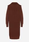Brązowa Sweterkowa Sukienka Pudełkowa z Bawełną i Wełną Ozdobiona Suwakiem Reimia