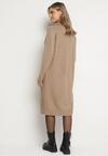 Beżowa Sweterkowa Sukienka Pudełkowa z Bawełną i Wełną Ozdobiona Suwakiem Reimia