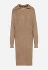 Beżowa Sweterkowa Sukienka Pudełkowa z Bawełną i Wełną Ozdobiona Suwakiem Reimia