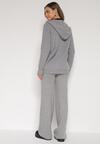 Ciemnoszary Komplet z Wełną i Bawełną Szerokie Spodnie i Rozpinana Bluzka z Kapturem Reikania