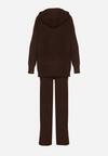 Brązowy Komplet z Wełną i Bawełną Szerokie Spodnie i Rozpinana Bluzka z Kapturem Reikania