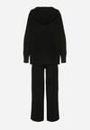 Czarny Komplet z Wełną i Bawełną Szerokie Spodnie i Rozpinana Bluzka z Kapturem Reikania