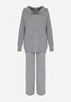 Ciemnoszary Dzianinowy Komplet z Wełną Bluza na Suwak z Kapturem i Spodnie Sewnira