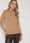 Ciemnobeżowy Gładki Sweter z Półgolfem w Stylu Casual Unallia