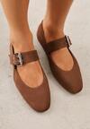 Brązowe Balerinki Vices w Krowie Łaty ze Skórzaną Wkładką i Szerokim Paskiem ze Sprzączką Rilucea