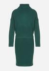 Zielony Komplet Dzianinowy z Wełną i Bawełną Golf i Dopasowana Sukienka Reilaia