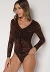 Brązowe Koronkowe Body z Falbanką Vidane