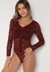 Bordowe Koronkowe Body z Falbanką Vidane