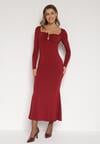 Bordowa Koktajlowa Sukienka z Wiskozą i Metaliczną Ozdobą Refare