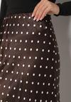 Brązowa Wiskozowa Spódnica z Wysokim Stanem w Kropki z Koronką Monivesa