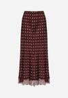 Bordowa Wiskozowa Spódnica z Wysokim Stanem w Kropki z Koronką Monivesa