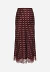 Bordowa Wiskozowa Spódnica z Wysokim Stanem w Kropki z Koronką Monivesa