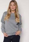 Szara Bluza z Bawełną Ozdobiona Przeszyciami Fezoria