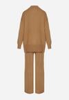 Beżowy Dzianinowy Komplet z Bawełną i Wełną Szerokie Spodnie i Sweter Golf Valefessa