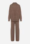 Ciemnobeżowy Dzianinowy Komplet z Bawełną i Wełną Szerokie Spodnie i Sweter Golf Valefessa