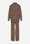 Ciemnobeżowy Dzianinowy Komplet z Bawełną i Wełną Szerokie Spodnie i Sweter Golf Valefessa