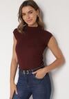 Bordowy Marszczony Top z Bawełny i Wiskozy z Półgolfem Zetalia