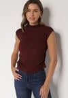 Bordowy Marszczony Top z Bawełny i Wiskozy z Półgolfem Zetalia