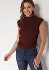 Bordowy Marszczony Top z Bawełny i Wiskozy z Półgolfem Zetalia