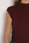 Bordowy Marszczony Top z Bawełny i Wiskozy z Półgolfem Zetalia