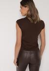 Brązowy Marszczony Top z Bawełny i Wiskozy z Półgolfem Zetalia