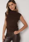 Brązowy Marszczony Top z Bawełny i Wiskozy z Półgolfem Zetalia