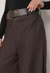 Brązowe Bawełniane Szerokie Spodnie Garniturowe z Wysokim Stanem i Paskiem Tusamia