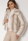 Jasnobeżowa Kurtka Futerko o Prostym Kroju z Zapięciem na Suwak Tusiviela