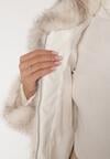 Jasnobeżowa Kurtka Futerko o Prostym Kroju z Zapięciem na Suwak Tusiviela