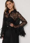 Czarna Koronkowa Koszula Ozdobiona Falbankami Ezirena