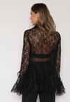 Czarna Koronkowa Koszula Ozdobiona Falbankami Ezirena