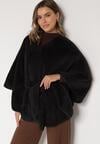 Czarne Ponczo z Futerkiem i Wiązanym Paskiem Monalena