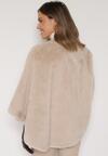 Beżowe Ponczo z Futerkiem i Wiązanym Paskiem Monalena