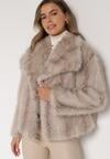 Beżowa Futrzana Kurtka z Cieniowanym Wzorem Monizavia