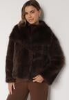 Brązowa Futrzana Kurtka z Cieniowanym Wzorem Monizavia