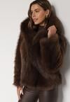 Brązowa Futrzana Kurtka z Nieodpinanym Kapturem Tusarea