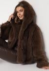 Brązowa Futrzana Kurtka z Nieodpinanym Kapturem Tusarea