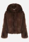 Brązowa Futrzana Kurtka z Nieodpinanym Kapturem Tusarea