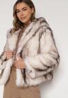 Jasnobeżowa Futrzana Kurtka z Nieodpinanym Kapturem Tusarea
