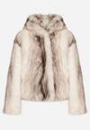 Jasnobeżowa Futrzana Kurtka z Nieodpinanym Kapturem Tusarea