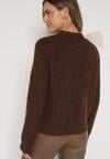 Brązowy Sweter z Domieszką Wełny z Ozdobnym Wiązaniem  Tuselana