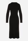 Czarna Dopasowana Sukienka z Prążkowanej Dzianiny z Wiskozą z Aplikacjami Tusmana