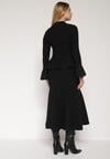 Czarny Dzianinowy Komplet z Wiskozą Spódnica i Sweter z Baskinką i Cyrkoniami Neora