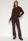 Brązowe Spodnie Dzwony z Dzianiny z Wiskozą Zetiva